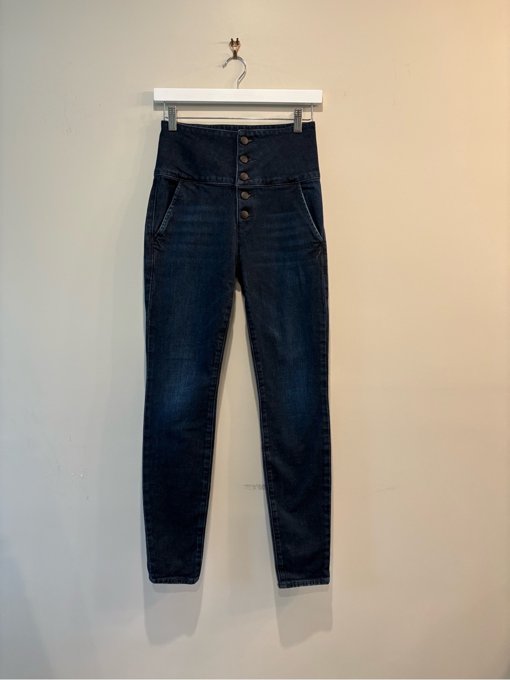 Frame Denim High Rise Button Front Skinny Jeans